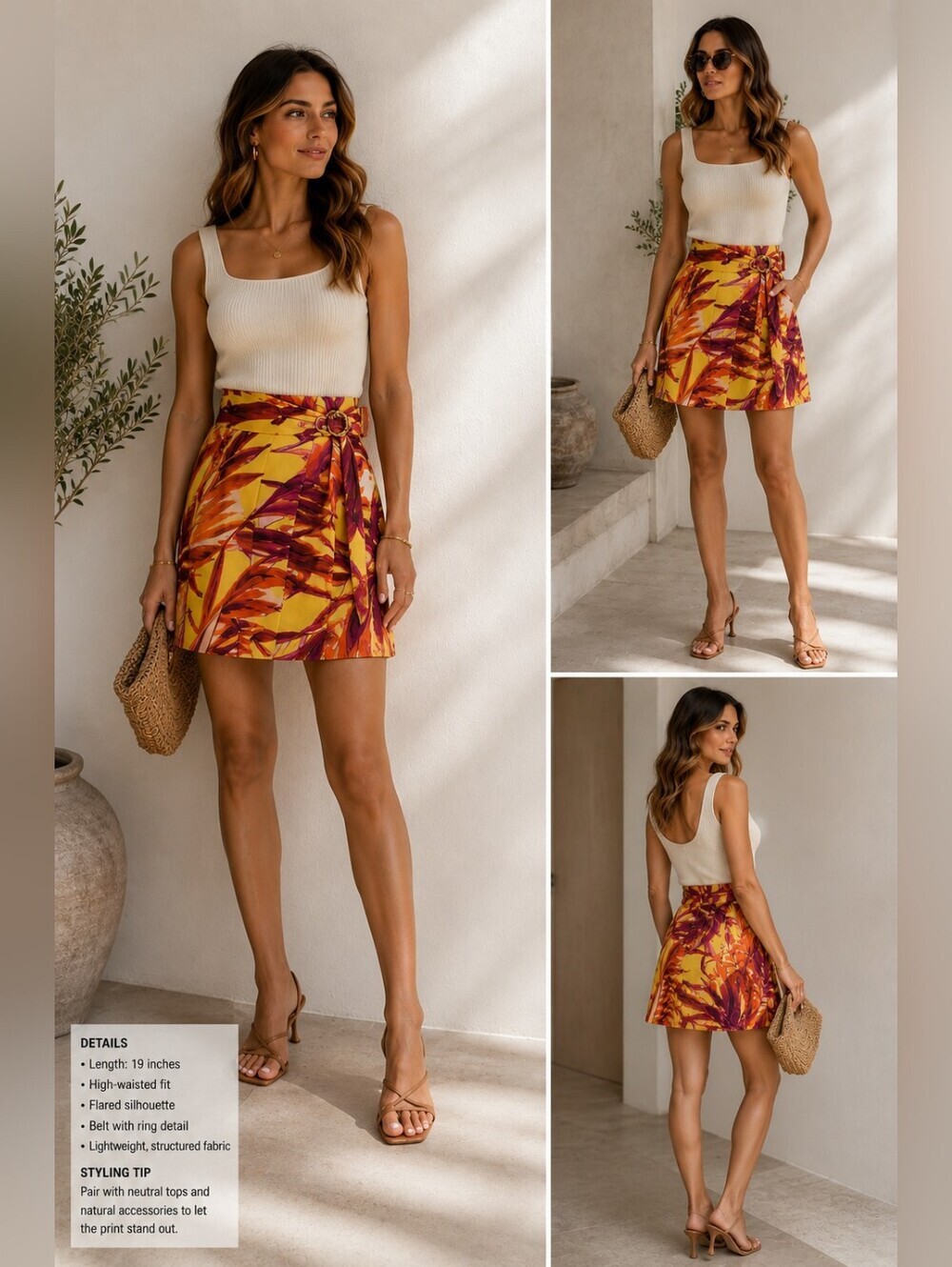 Rinascimento Tropical Print Mini Skirt Size L Vibrant Yellow